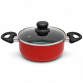 60 Pieces 18 cm Aluminium Non-Stick Saucepot with Glass Lid and Side Handles, Red