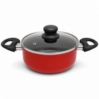 60 Pieces 18 cm Aluminium Non-Stick Saucepot with Glass Lid and Side Handles, Red