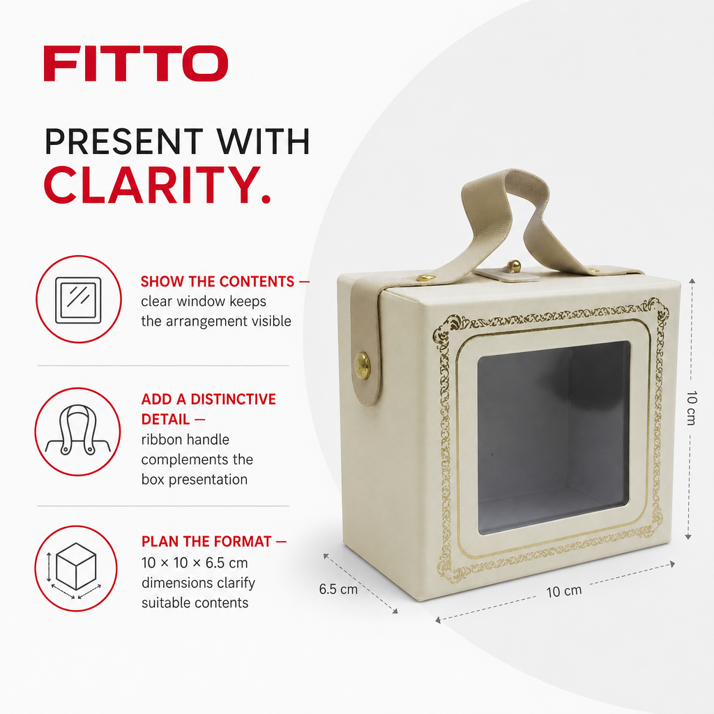 144 Pieces Cream Square Present Box with Clear Window and Ribbon Handle, 10 × 10 × 6.5 cm, 1 Piece