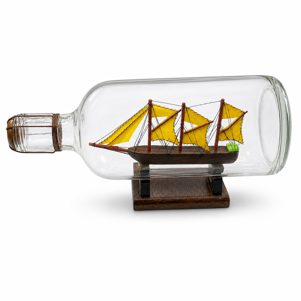 96 Pieces Decorative Ship in Glass Bottle Display Ornament with Wooden Stand, Nautical Table Decor