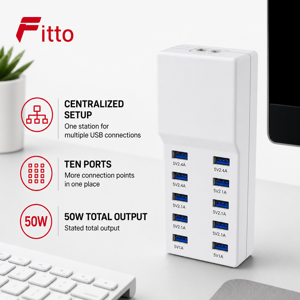 72 Pieces 50W 10-Port USB Desktop Charging Station, Multi-Device Charging Hub