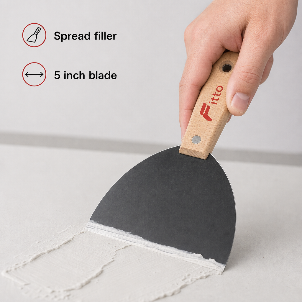 120 Pieces 5 Inch Putty Knife Paint Scraper with Wooden Handle, Natural Wood and Black, 1 Piece