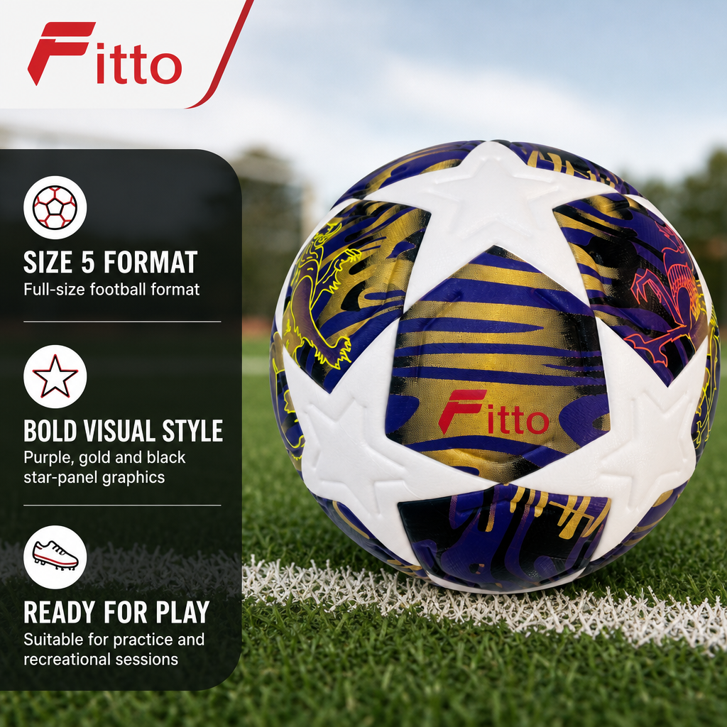 60 Pieces Football Size 5, White with Purple, Gold and Black Star Panel Design