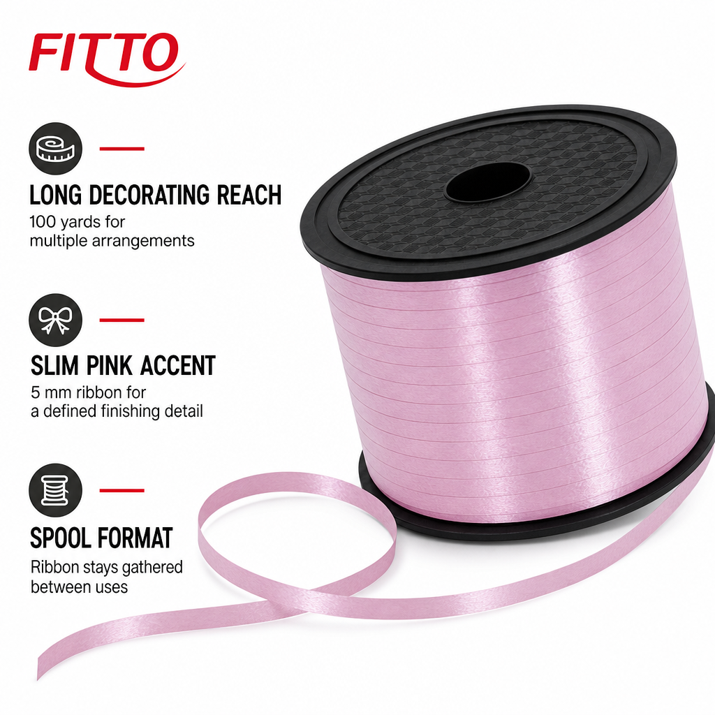 144 Pieces Pink Balloon Ribbon Roll, 5 mm x 100 yd, Party Decorations Spool for Balloon Tying and Celebration Displays