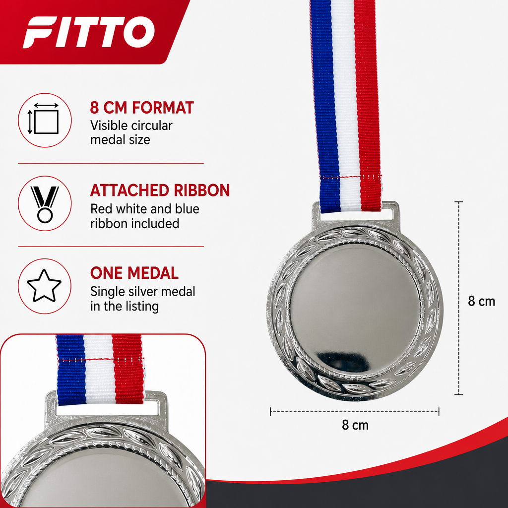 144 Pieces Sports Medal with Ribbon, Silver, 8 cm