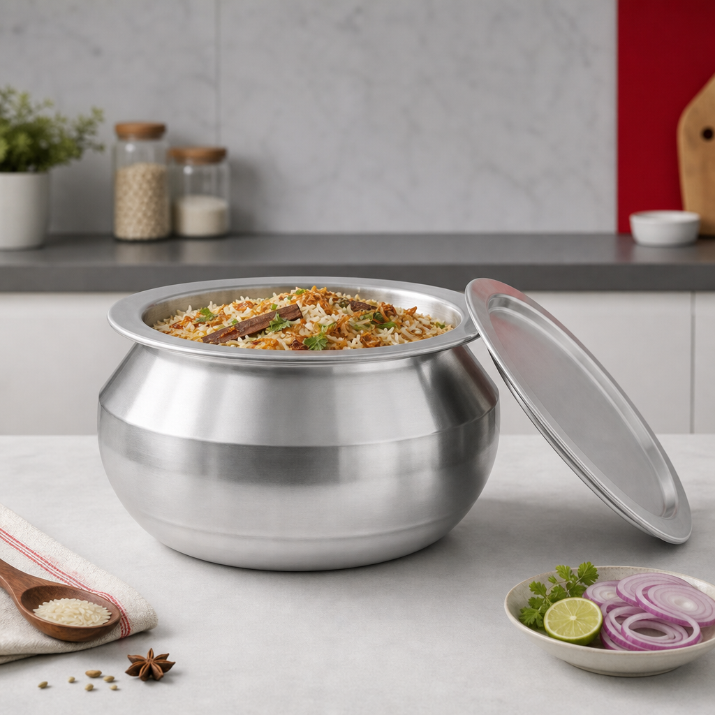 96 Pieces Anodised Aluminium Biryani Stockpot with Lid, 14 in