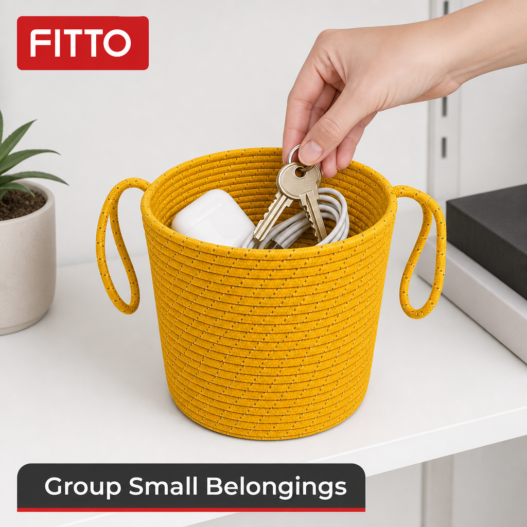 96 Pieces Woven Rope Storage Basket with Handles, Small Yellow, 20 x 15 cm