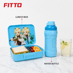96 Pieces Lunch Box and Water Bottle Set, Light Blue Cartoon Design