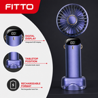 96 Pieces Purple Rechargeable Hand Fan with LED Digital Display and Desk Stand