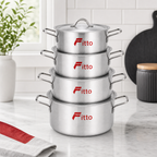 48 Pieces Aluminium Cooking Pot Set with Lids, 4-Piece Round Cookwares Set