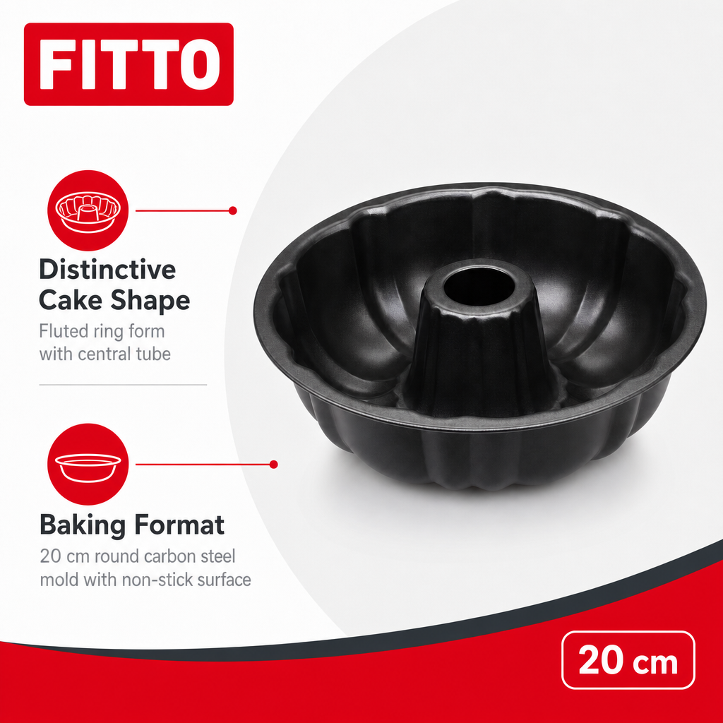 96 Pieces Bundt Cake Mold, 20 cm Fluted Carbon Steel Non-Stick Baking Pan, Black, 1 Piece