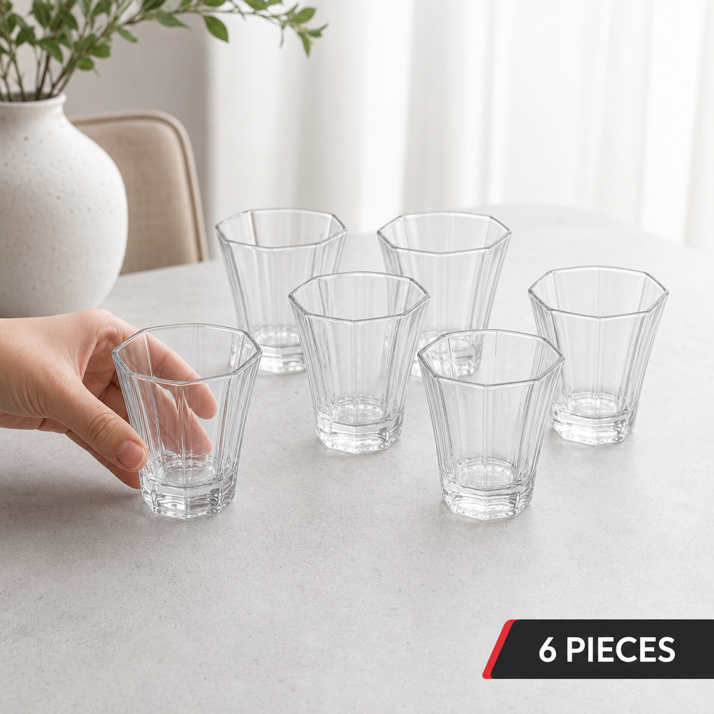 96 Pieces Glass Tumbler Set, 230 ml Clear Drinking Glasses, 6 Pieces