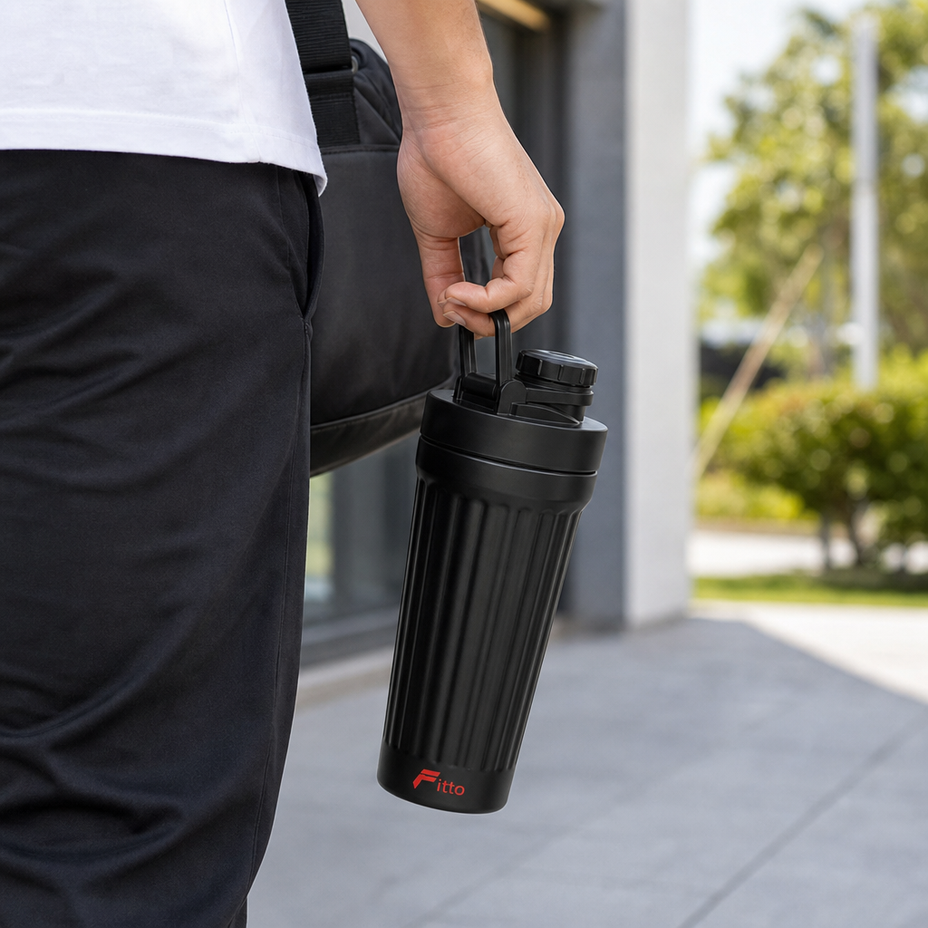 96 Pieces Stainless Steel Shaker Bottle with Mixer, 1000ml, Black