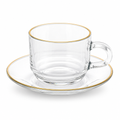 72 Pieces Clear Glass Tea Cup and Saucer Set with Gold Rim, 2 Pieces