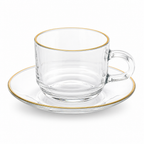 72 Pieces Clear Glass Tea Cup and Saucer Set with Gold Rim, 2 Pieces