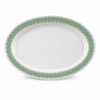 96 Pieces Melamine Wavy Oval Serving Plate, 12 Inch, White with Green and Yellow Pattern