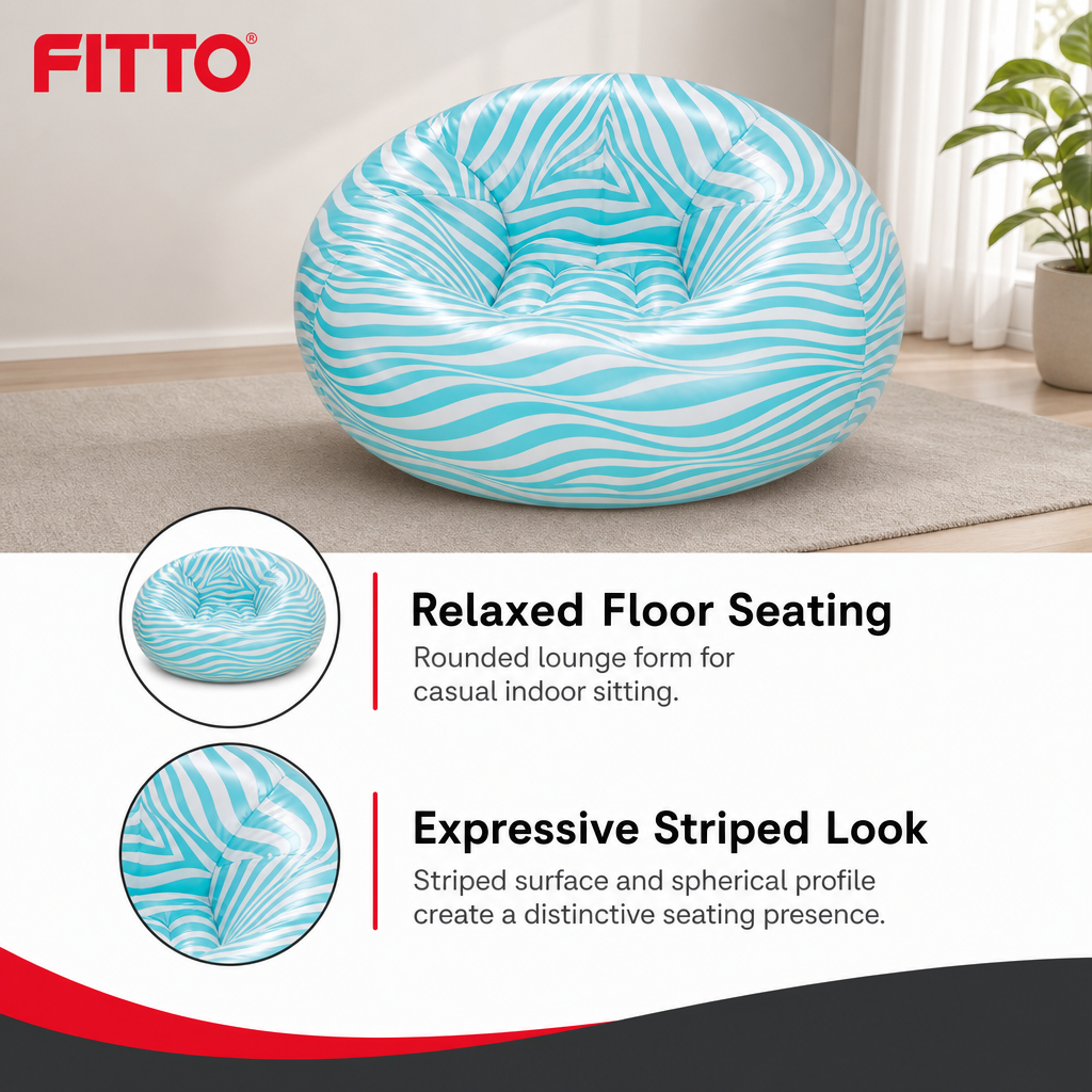 60 Pieces Inflatable Striped Round Lounge Sofa, Spherical Floor Seating Chair for Indoor Relaxation