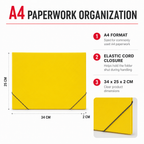 120 Pieces A4 Document Folder with Elastic Cord Closure, Yellow, 34 x 25 x 2 cm, 1 Piece