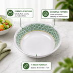96 Pieces Melamine Salad Bowl, 7 Inch, White with Green and Yellow Pattern