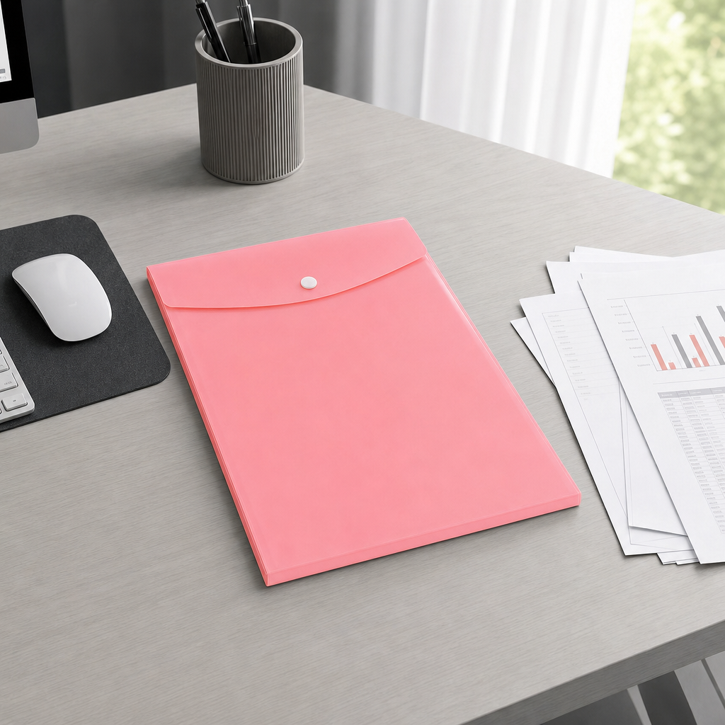 240 Pieces A4 Plastic Button Document Folder Pink 1 Piece