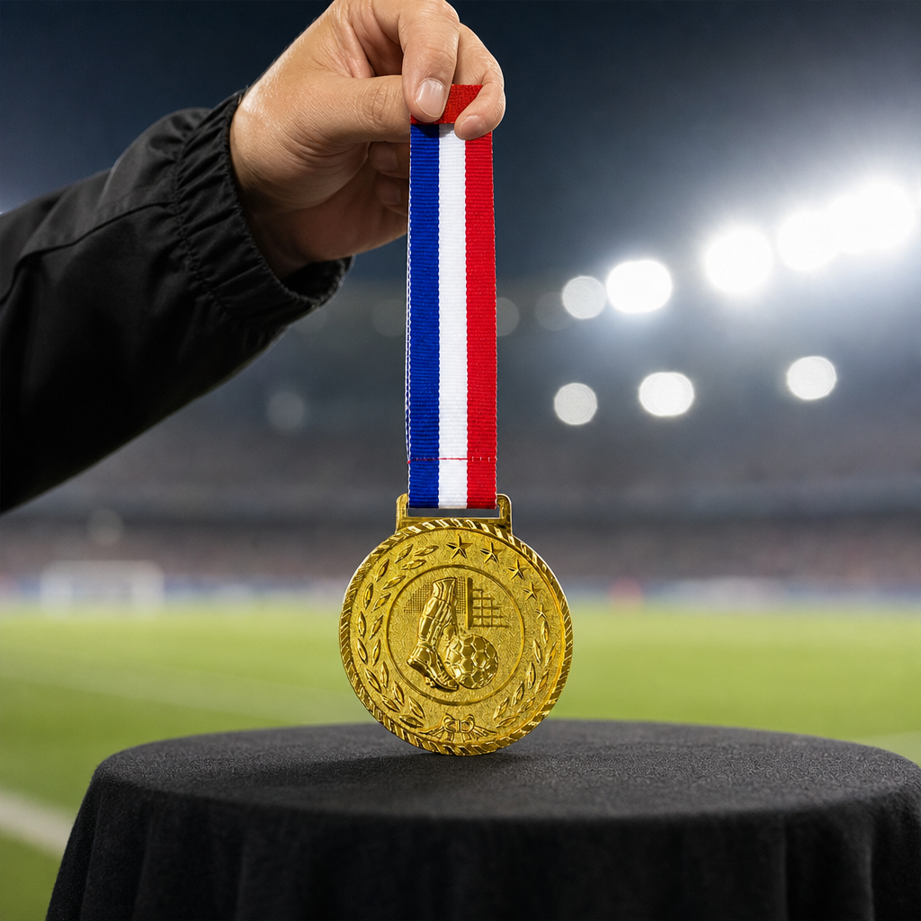144 Pieces Football Medal with Ribbon, Gold Silver and Bronze Finish, 10 x 8 cm