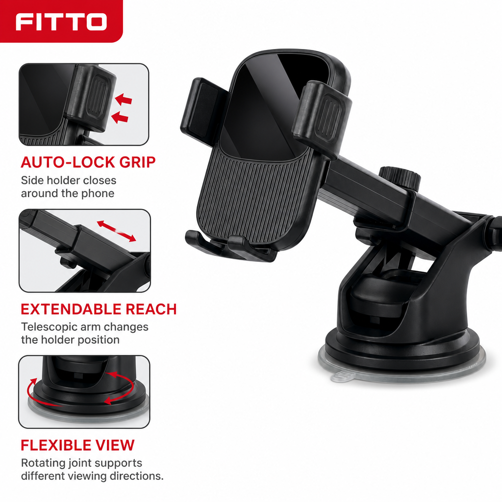 96 Pieces Phone Holder Mount for Car, Auto-Lock Telescopic Suction Mount for Dashboard or Windshield, 360° Rotation