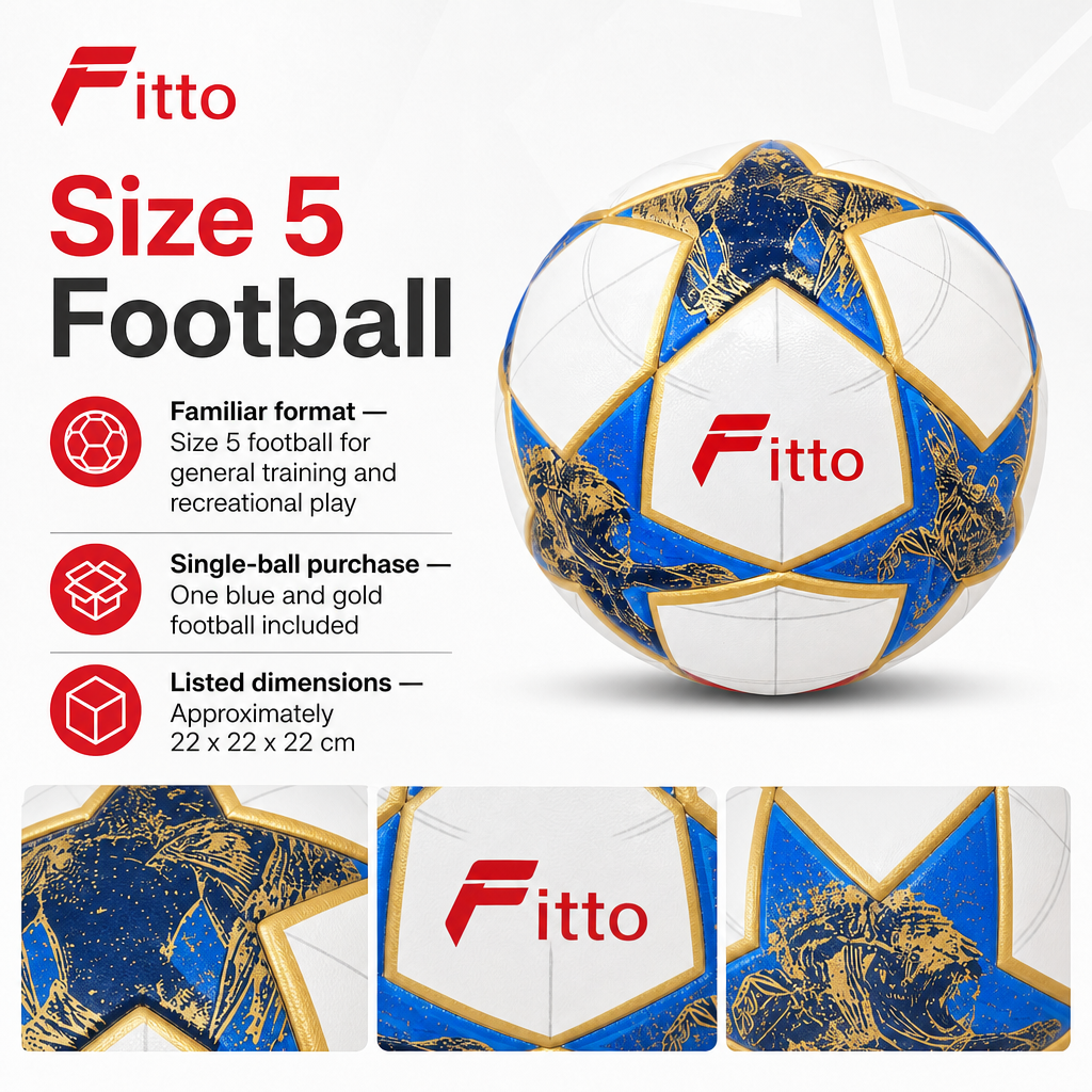 60 Pieces Size 5 Football, Blue and Gold Design, Single Match Ball for Training and Recreational Play