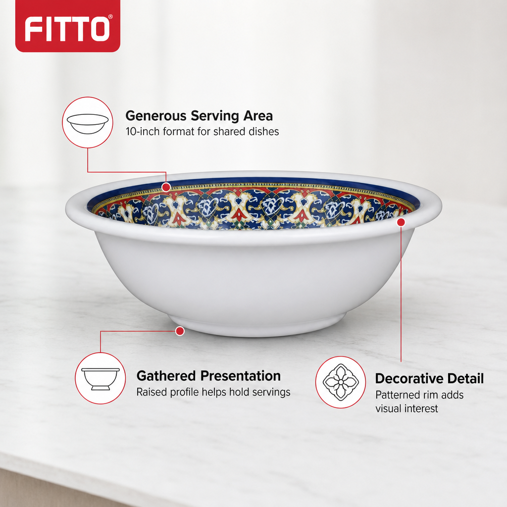96 Pieces Melamine Salad Bowl, 10 Inch, Decorative Rim Design 2655