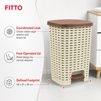 60 Pieces Waste Bins, Cream Plastic Rattan-Style Rectangular Pedal Bin with Brown Lid, 48 x 34 x 30 cm