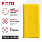 96 Pieces Microfiber Cleaning Cloth 500 GSM, No Stitching, 60 x 90 cm, Yellow