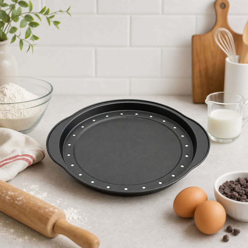 96 Pieces Carbon Steel Non-Stick Round Baking Mold with Side Handles, 37 × 33 cm, Black, 1 Piece
