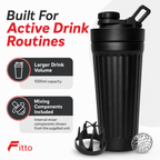 96 Pieces Stainless Steel Shaker Bottle with Mixer, 1000ml, Black