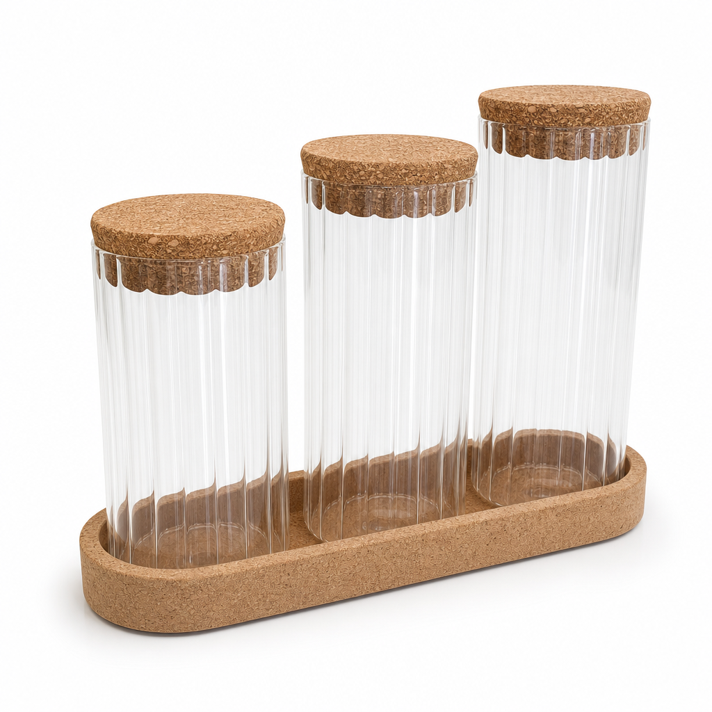 60 Pieces Glass Storage Jar Set with Wooden Stand, Clear and Natural Wood, 1 Set