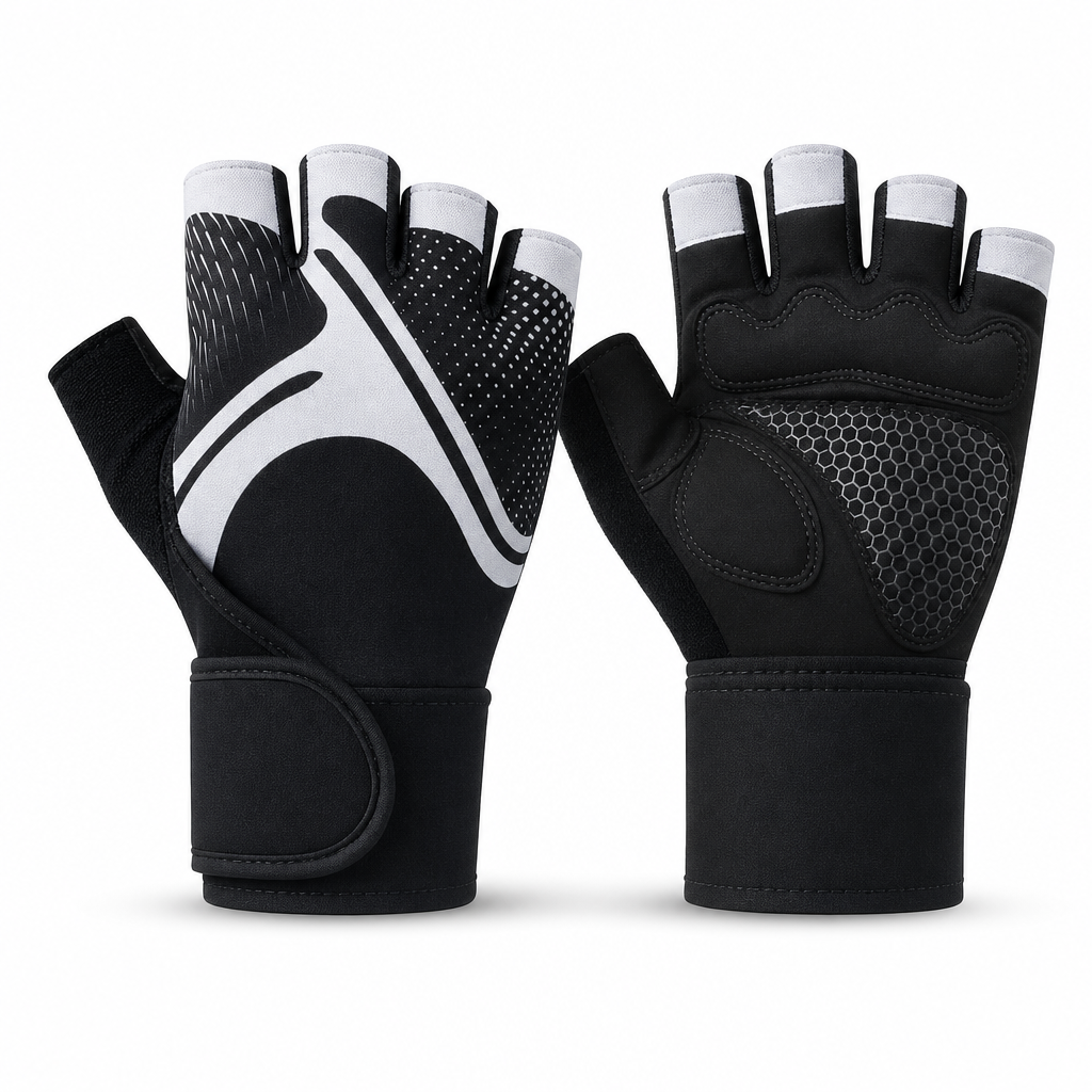 72 Pieces Gym Gloveses with Wrist Support, Fingerless Weight Training Gloves, Black and White, 1 Pair