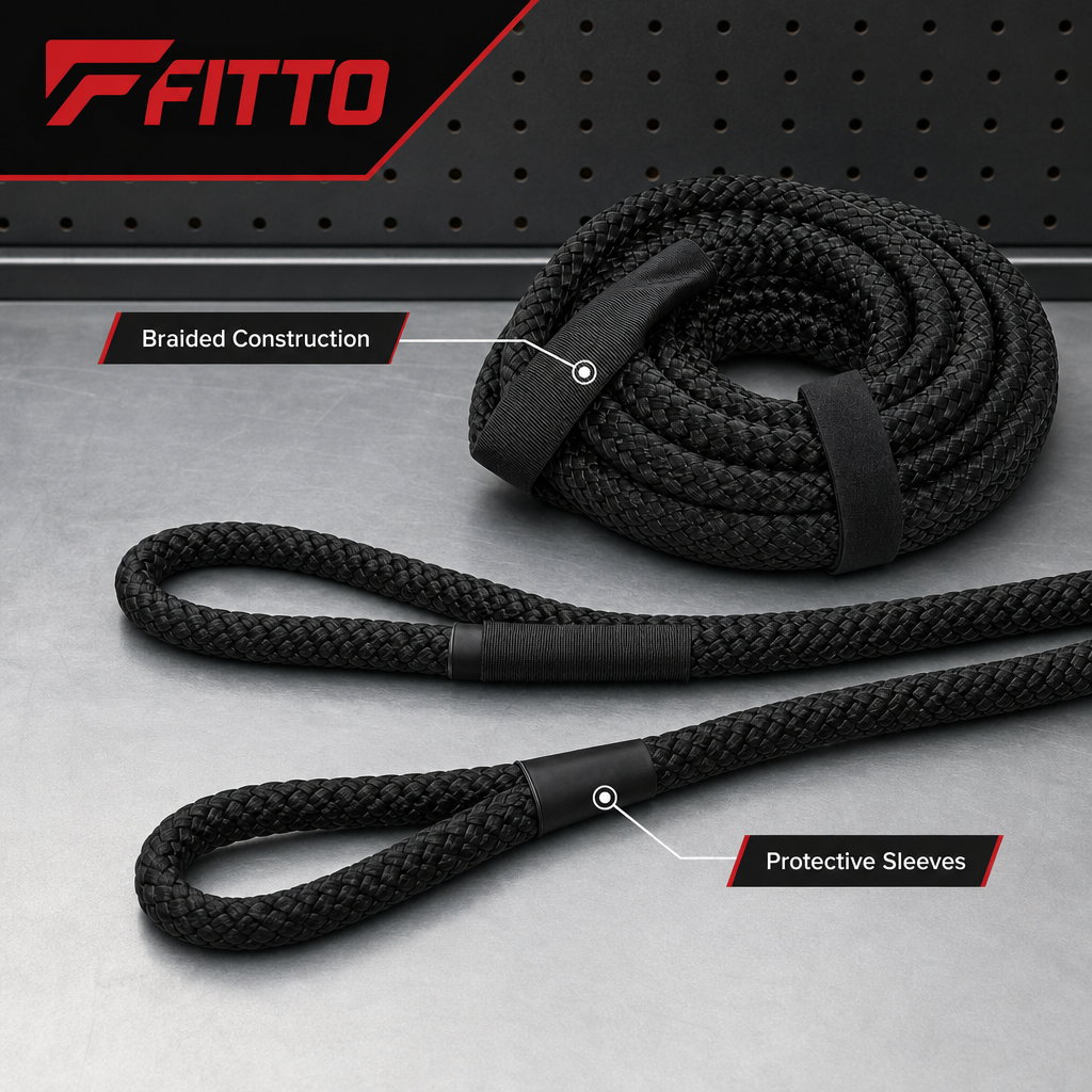48 Pieces Braided Vehicle Recovery Ropes with Protective Sleeves, Black, 1 Piece