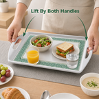 96 Pieces Rectangular Serving Trays with Double Handles, 15 Inch, Gray and Green Pattern