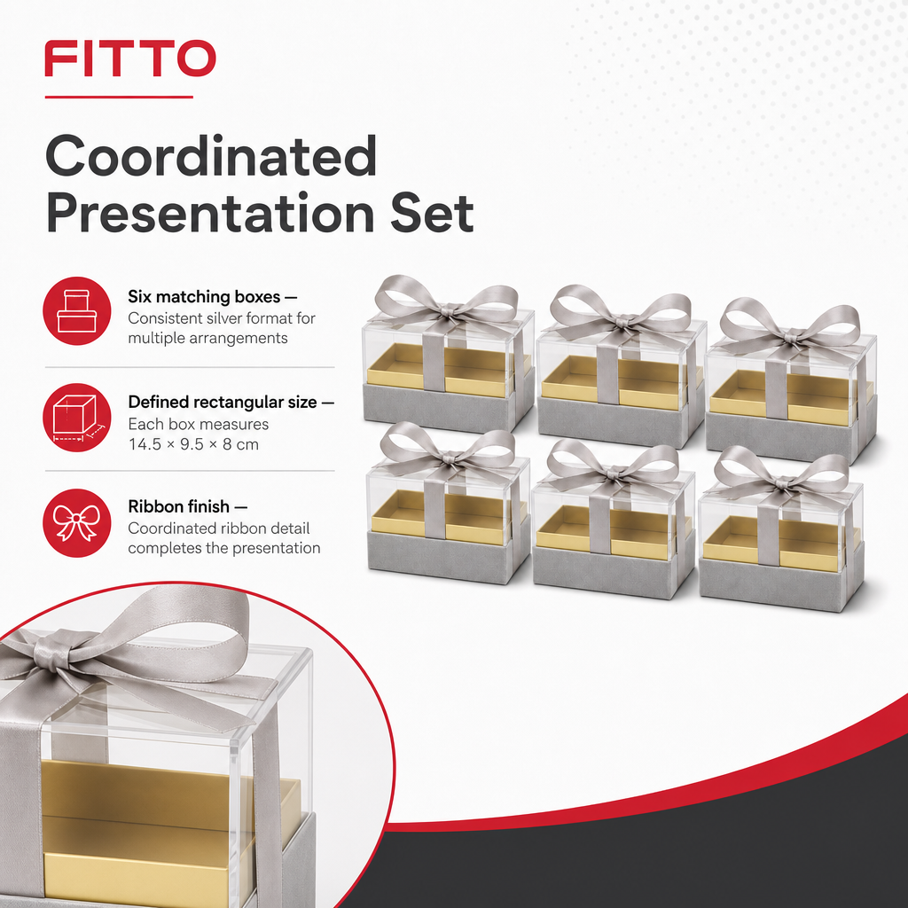 60 Pieces Silver Rectangular Acrylic Presentation Boxes with Ribbon, 14.5 × 9.5 × 8 cm, 6 Pieces