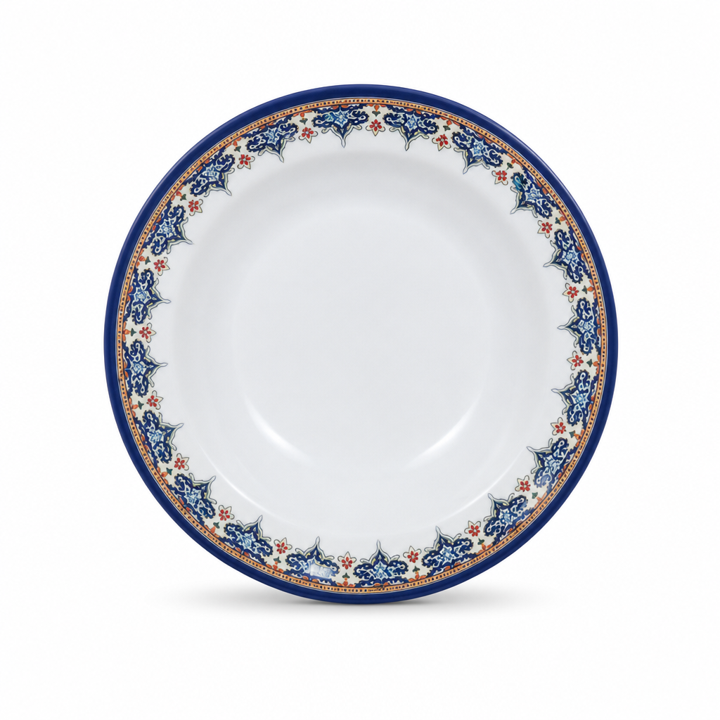 120 Pieces Melamine Dinner Plate, 8 Inch, Round White Plate with Decorative Multicolor Rim