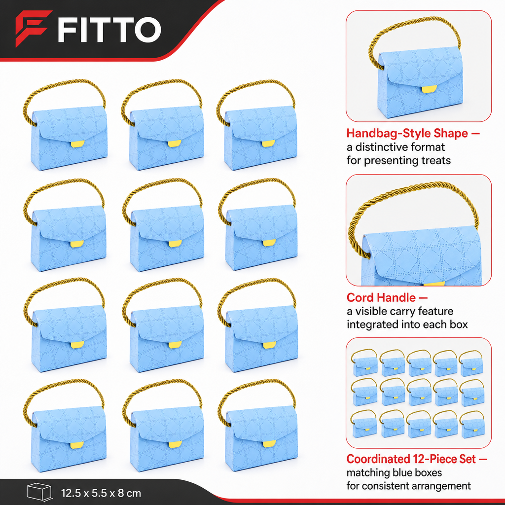 96 Pieces Candy Favor Boxes Blue Handbag Style with Cord Handle 12.5 x 5.5 x 8 cm 12 Pieces