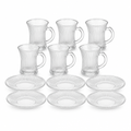 60 Pieces Tall Ribbed Clear Glass Tea Cup and Saucer Set, 12 Pieces