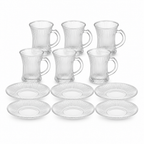 60 Pieces Tall Ribbed Clear Glass Tea Cup and Saucer Set, 12 Pieces