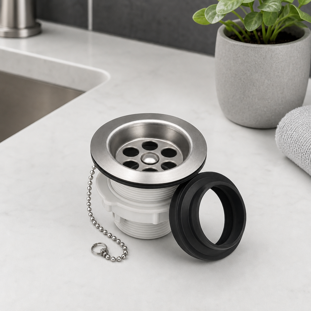 144 Pieces Stainless Steel Sink Waste Drain, 32 mm Outlet, Silver and Black, 1 Set