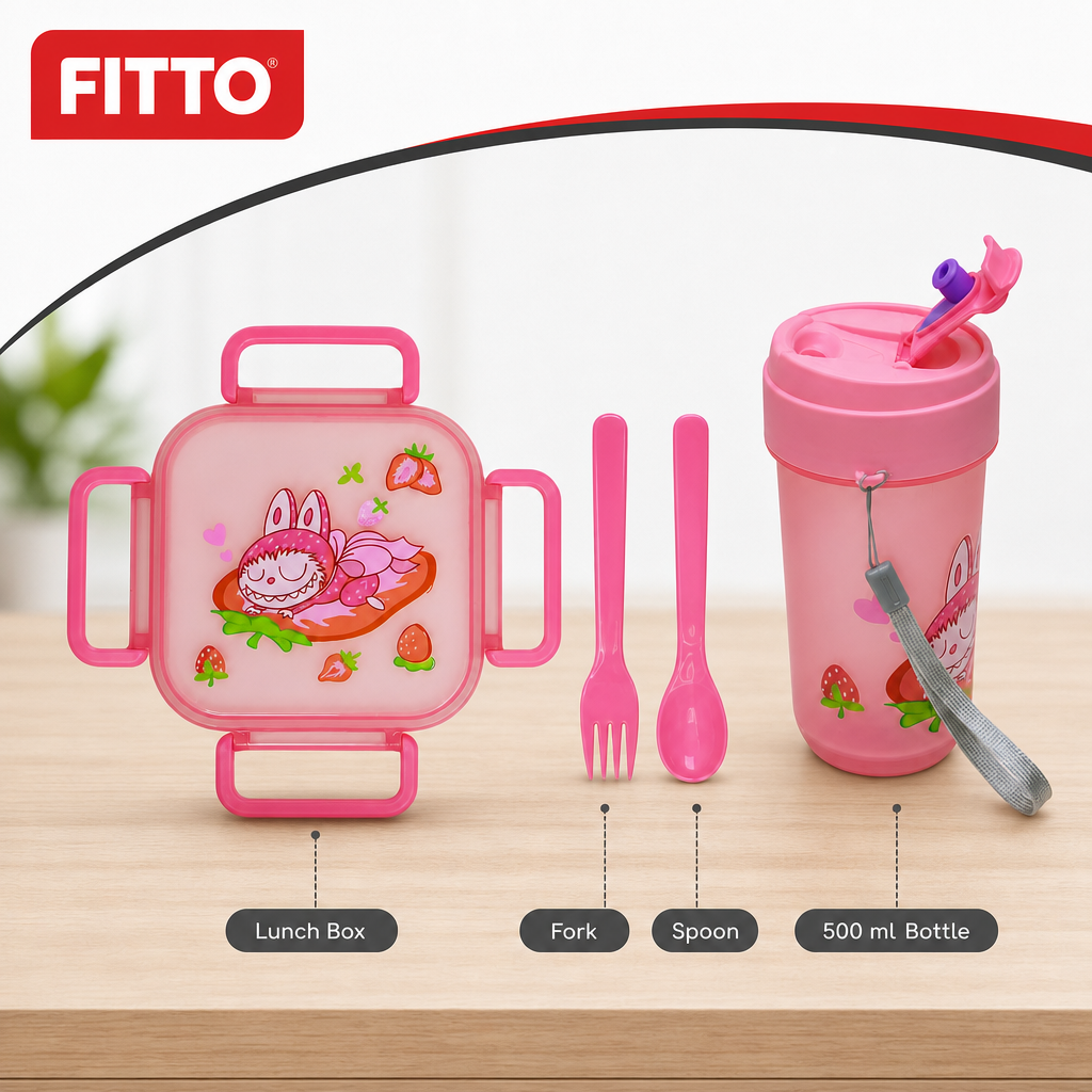 96 Pieces Lunch Box Set with 500 ml Bottle and Cutlery, Assorted Colour Square Plastic Food Container Set