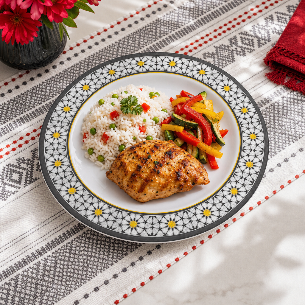 120 Pieces Melamine Dinner Plate, 10 Inch, White With Floral Border Pattern
