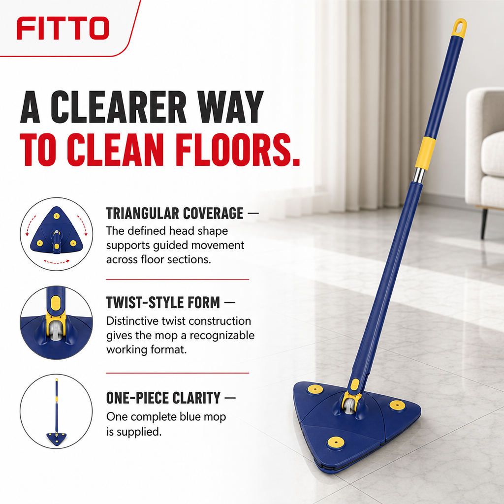 96 Pieces Blue Triangular Twist Water Mop, Floor Cleaning Handle, 1 Piece