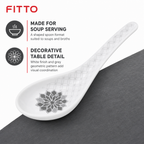 240 Pieces Melamine Chinese Soup Spoon, White with Grey Geometric Pattern, 14 cm