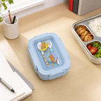 96 Pieces Blue Rectangular Lunch Box with Cartoon Print and Secure Lid, 1 Piece, 22 x 17 x 9 cm