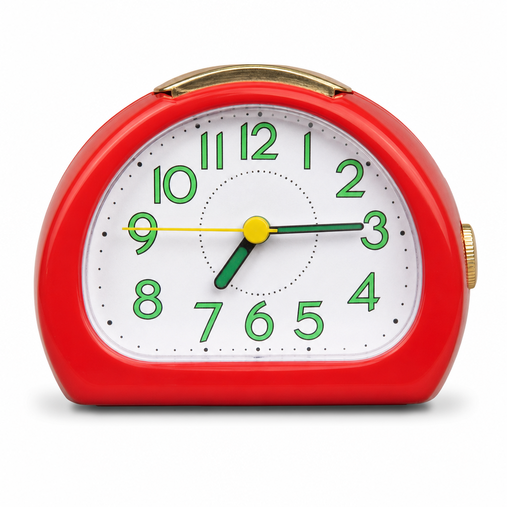 96 Pieces Red Square Quartz Alarm Clocks with Large Green Numbers, Rounded Design for Bedroom or Desk