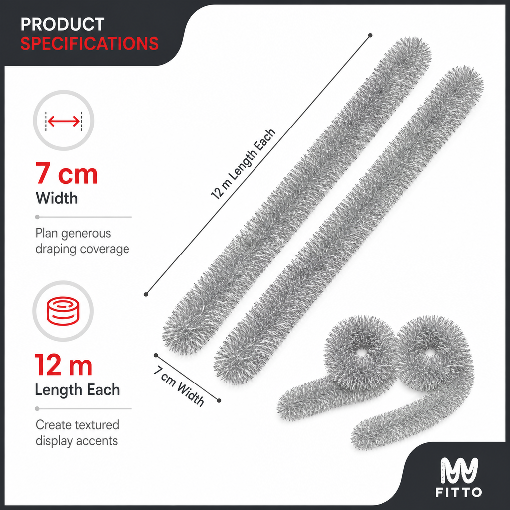 120 Pieces Silver Tinsel Decoration, 7 cm x 12 m, 2 Pieces for Party Backdrops and Festive Displays