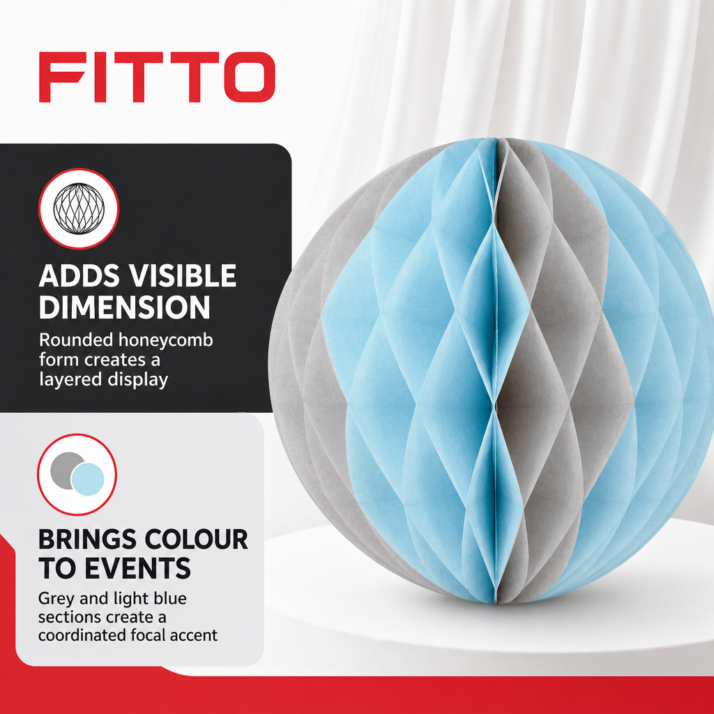 240 Pieces Paper Honeycomb Ball Decoration, Grey And Light Blue, 25 cm, 1 Piece